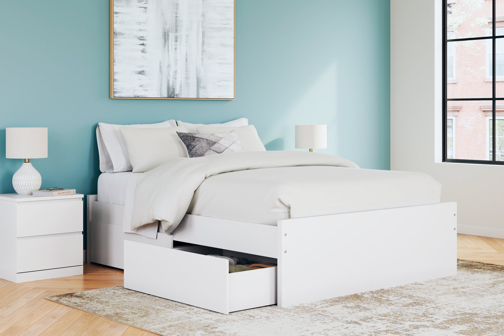 Onita White Queen Platform Bed with 1 Side Storage (Online Special Price) - Ornate Home