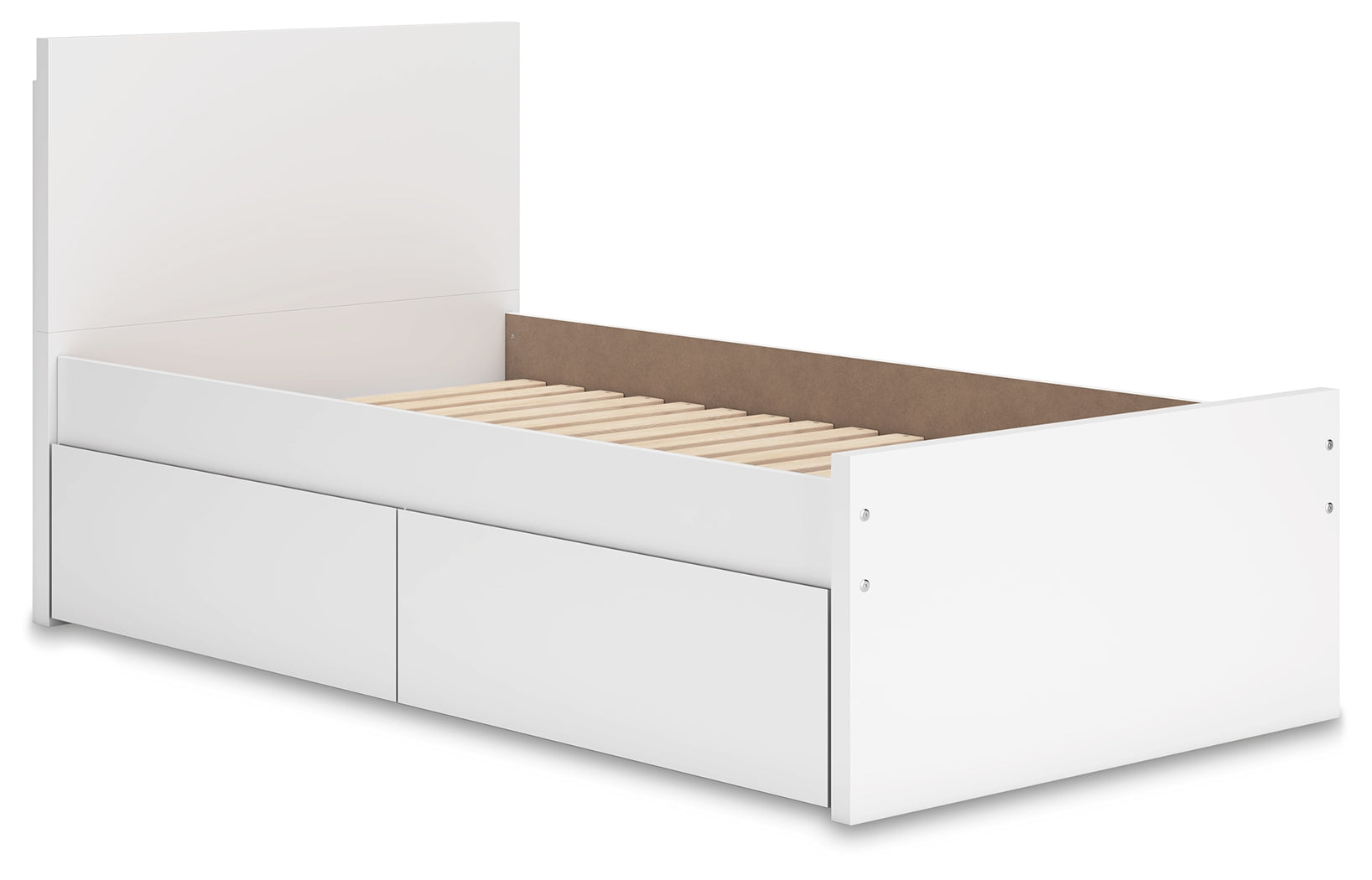 Onita White Twin Panel Platform Youth Bed with 1 Side Storage - Ornate Home