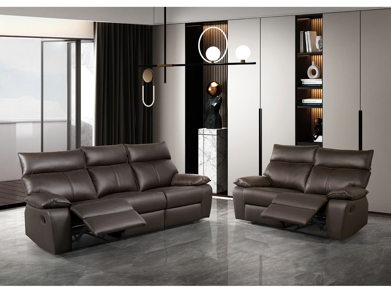 Onoria Brown Leather Match Reclining Living Room Set - Ornate Home