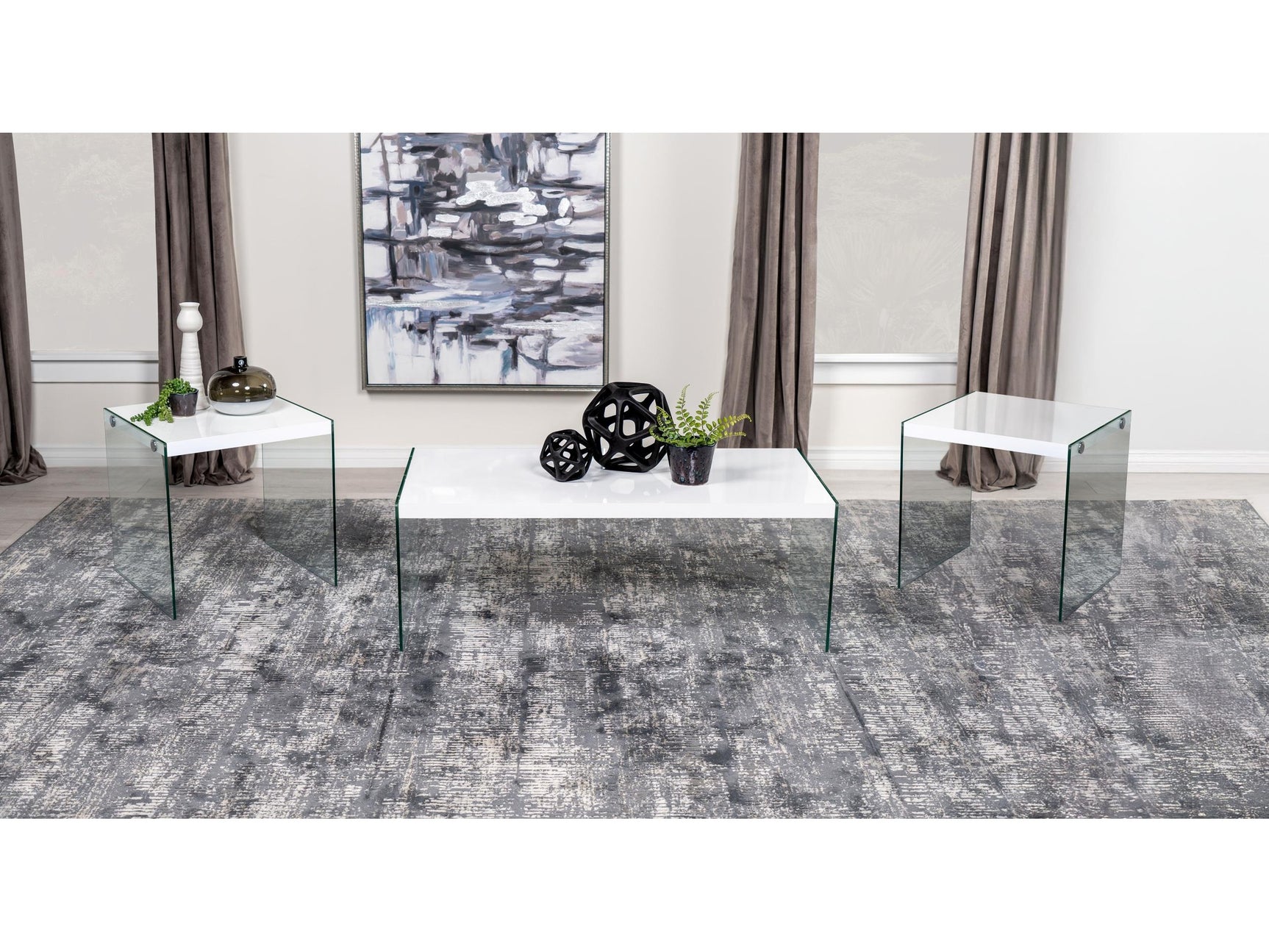 Opal White High Gloss 3-piece Coffee and End Table Set - Ornate Home