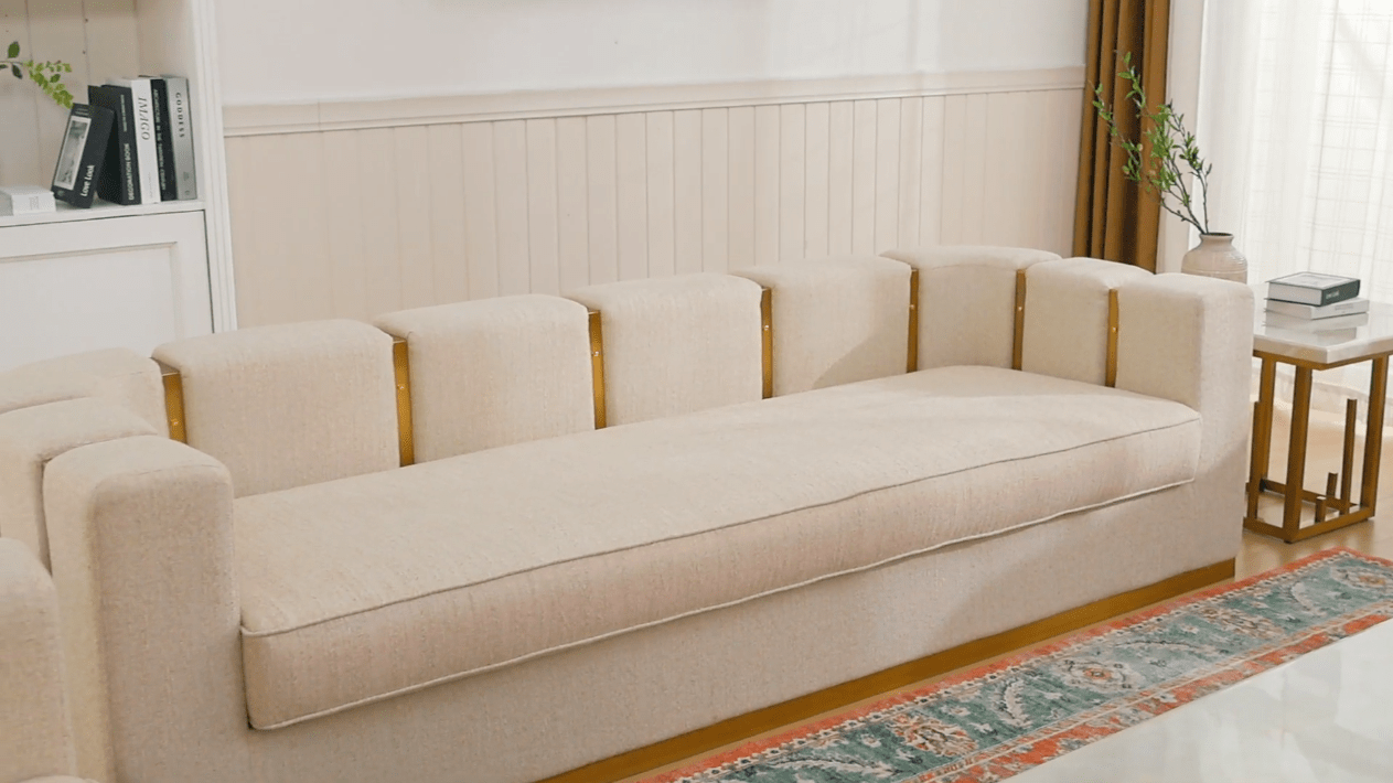 Opulent Lineage Beige/Gold Trim Sofa / HD-3183 - Ornate Home
