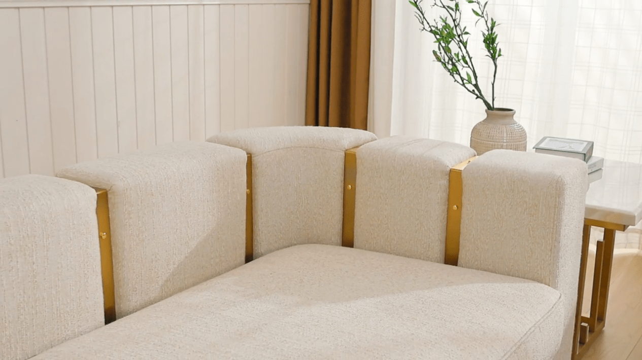 Opulent Lineage Beige/Gold Trim Sofa / HD-3183 - Ornate Home