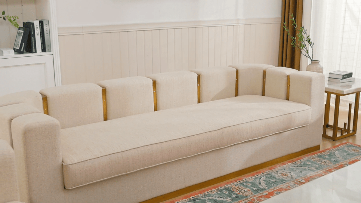 Opulent Lineage Beige/Gold Trim Sofa / HD-3183 - Ornate Home