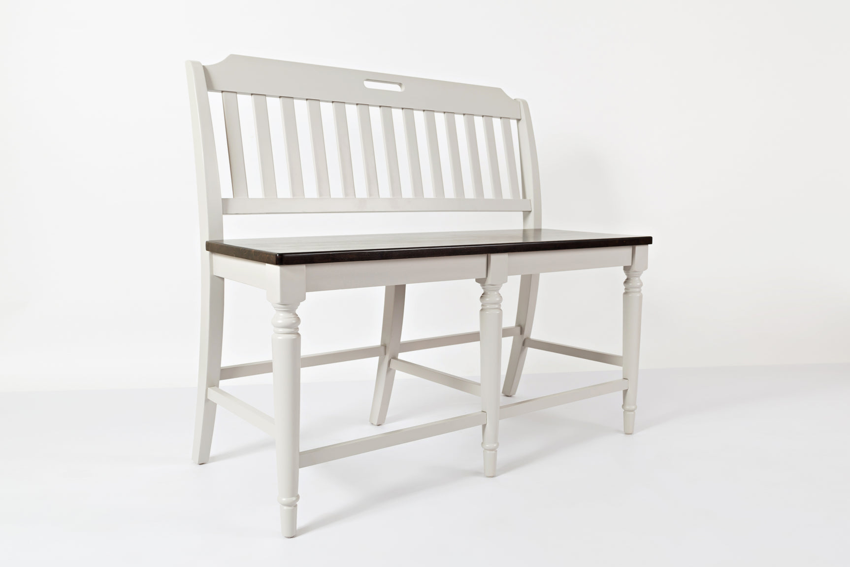 Orchard Park Dark Brown/Light Grey Slatback Counter Bench - Ornate Home