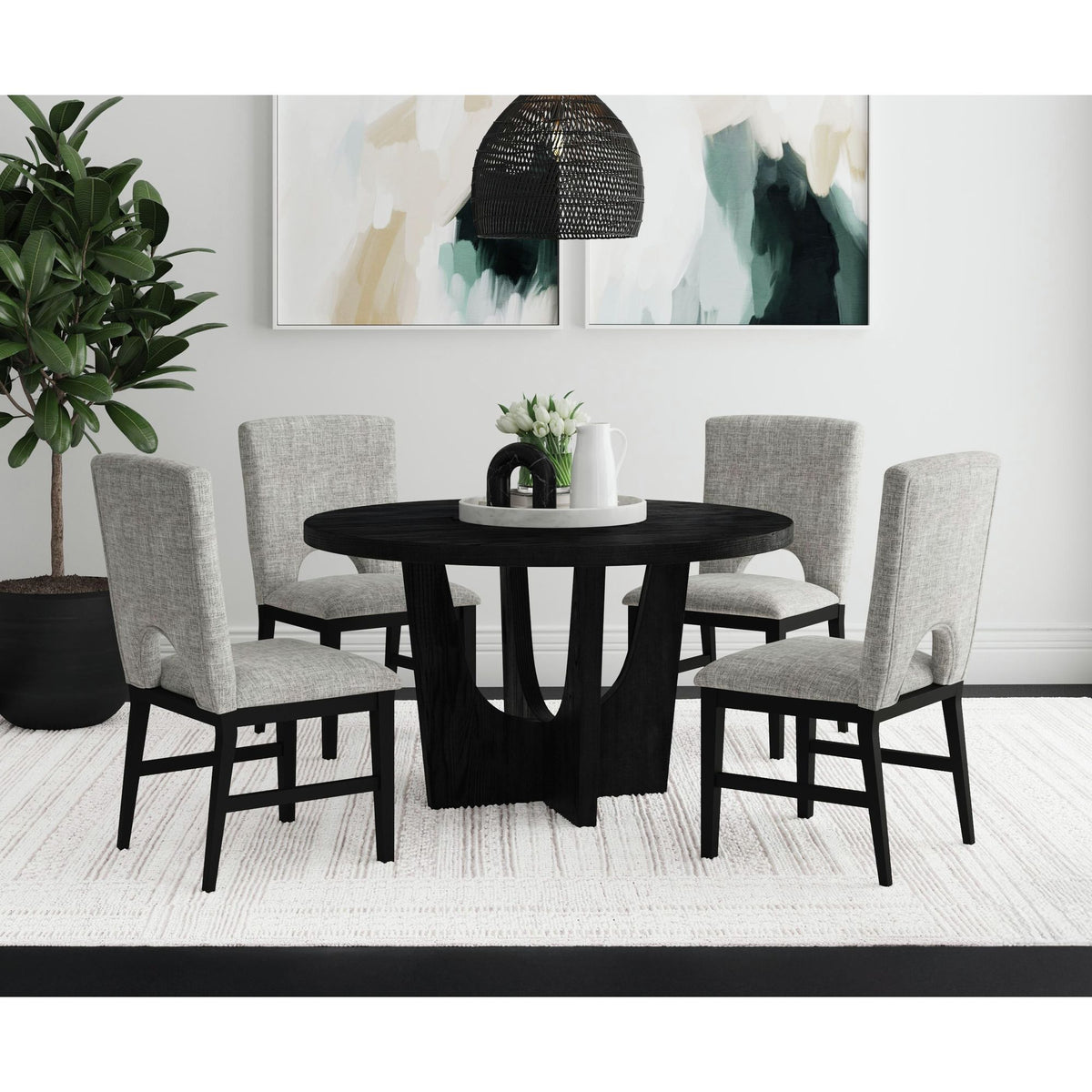Oregon Black Round Dining Table with Wood Top - Ornate Home