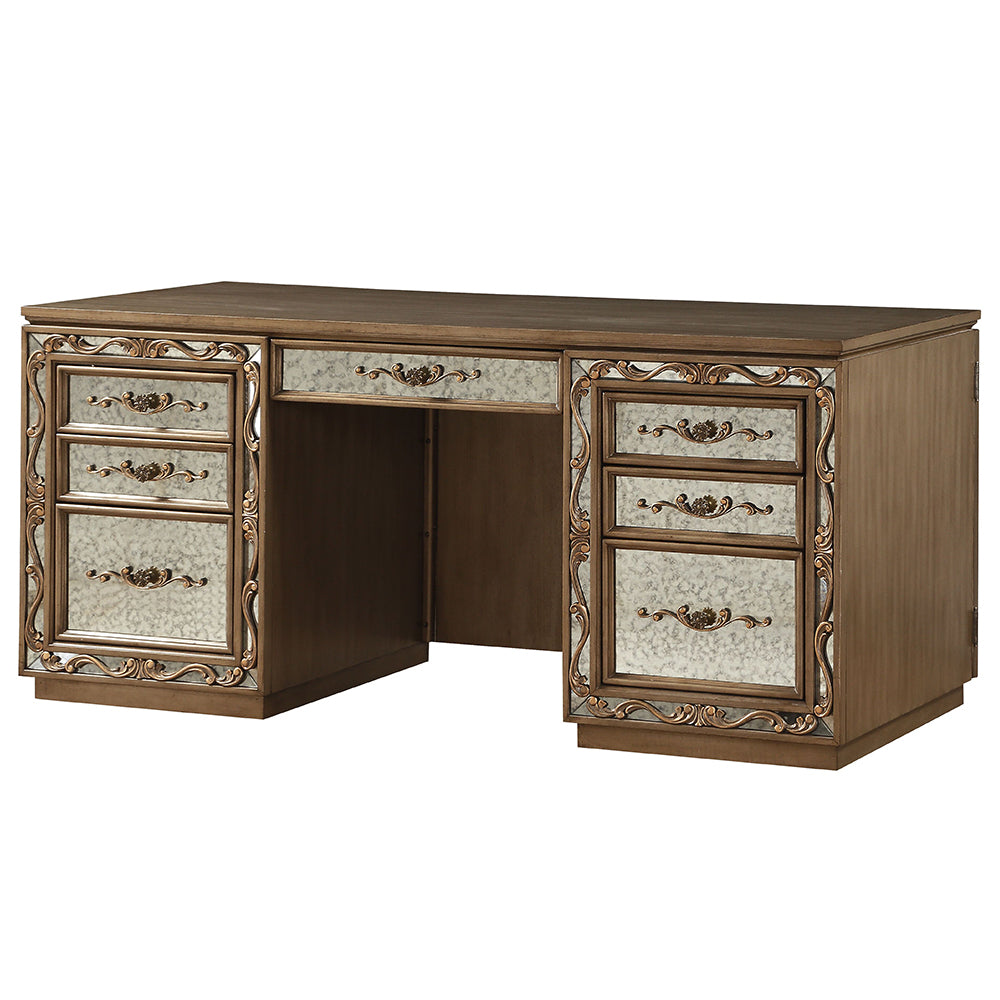 Orianne Antique Gold Computer Desk & Hutch - Ornate Home