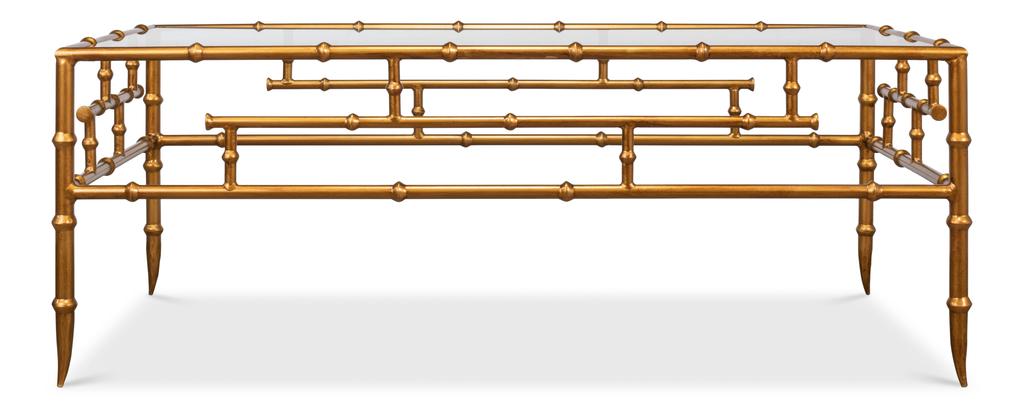 Oriental Revival Gold Faux Bamboo Metal Coffee Table - Ornate Home