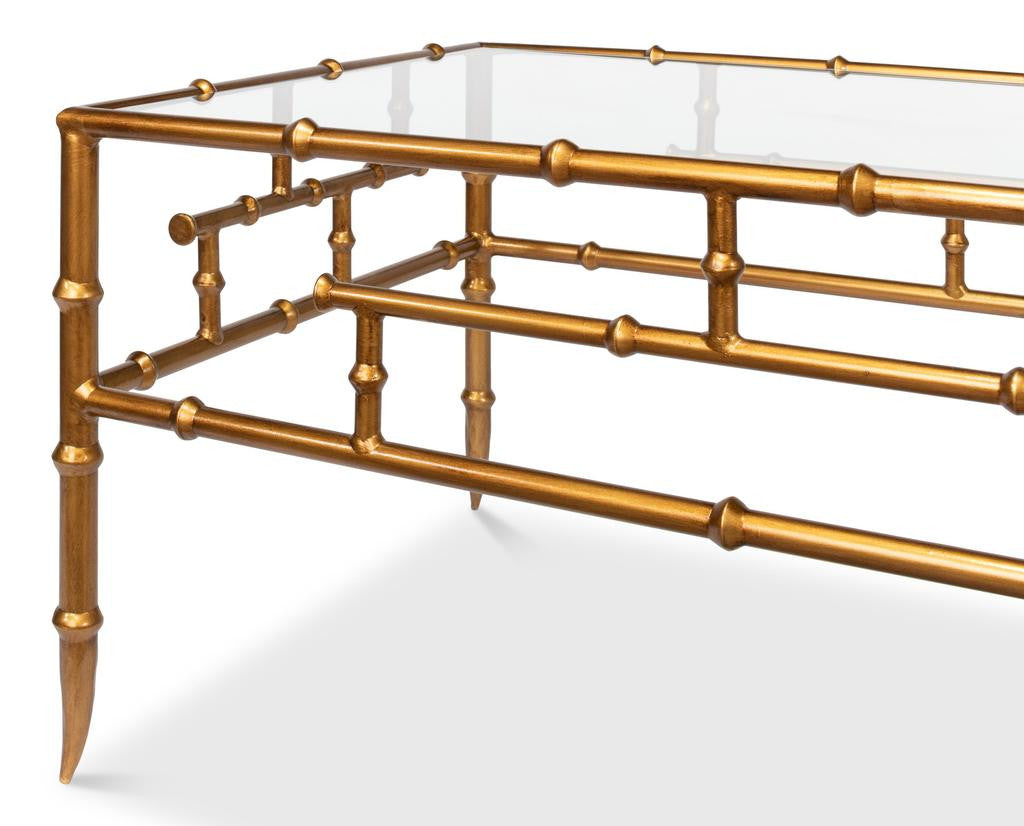 Oriental Revival Gold Faux Bamboo Metal Coffee Table - Ornate Home