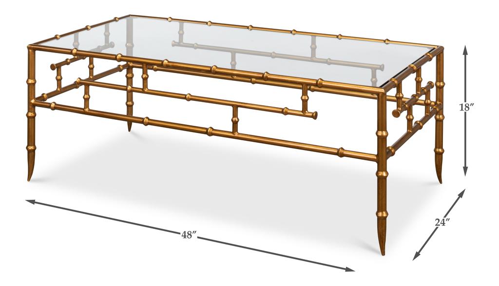 Oriental Revival Gold Faux Bamboo Metal Coffee Table - Ornate Home