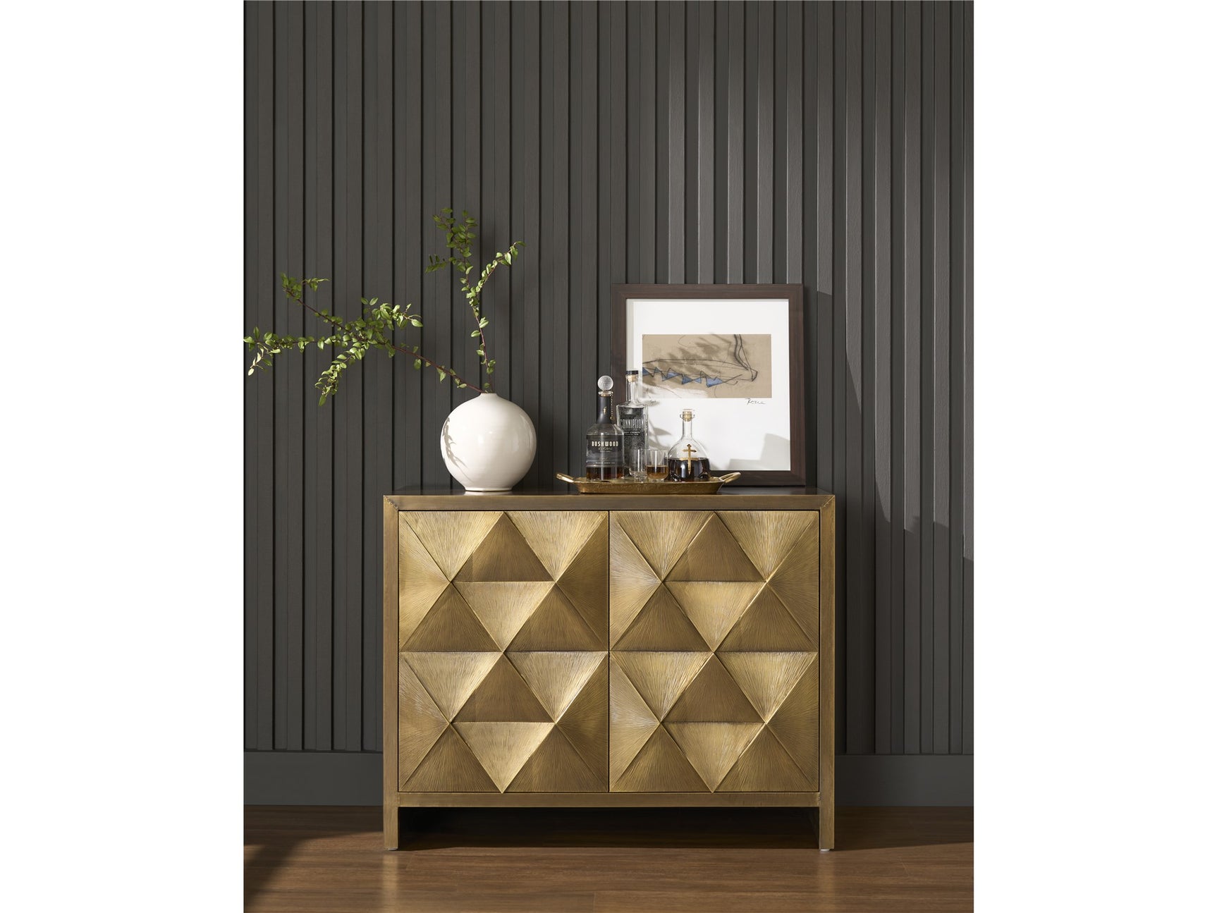 Origami Aged Gold Hall Chest - Ornate Home