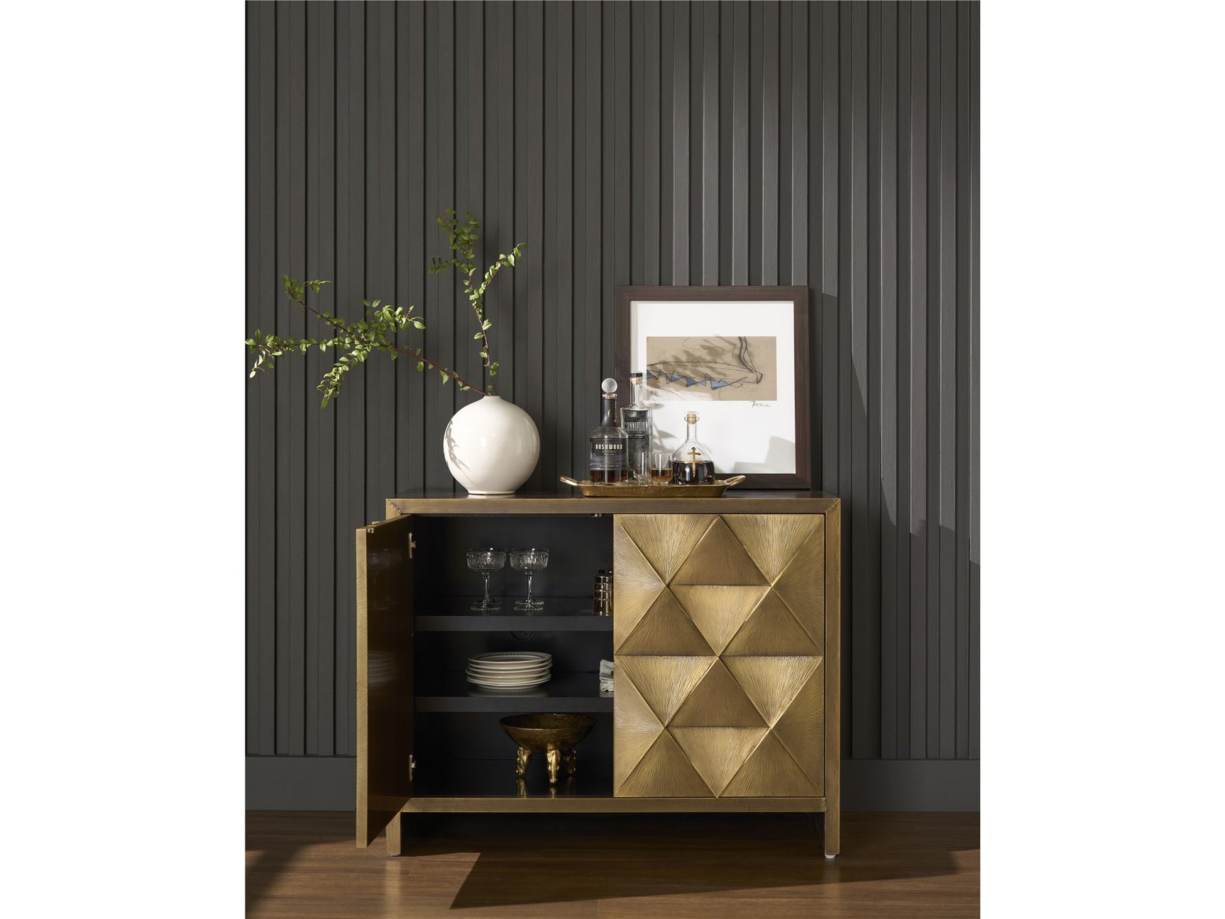 Origami Aged Gold Hall Chest - Ornate Home