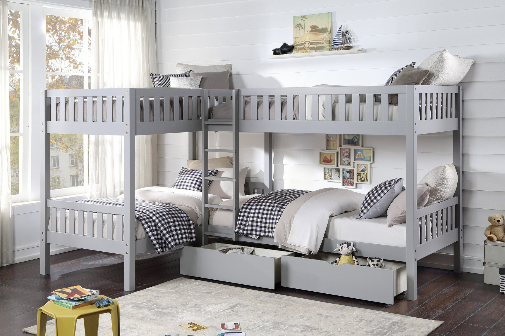 Orion Gray Corner Bunk Bed With Storage Boxes - Ornate Home