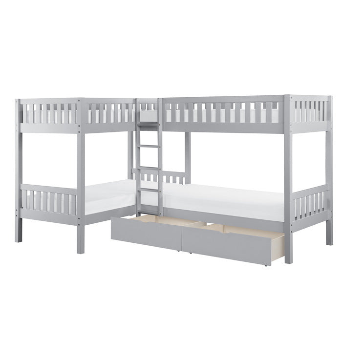 Orion Gray Corner Bunk Bed With Storage Boxes - Ornate Home