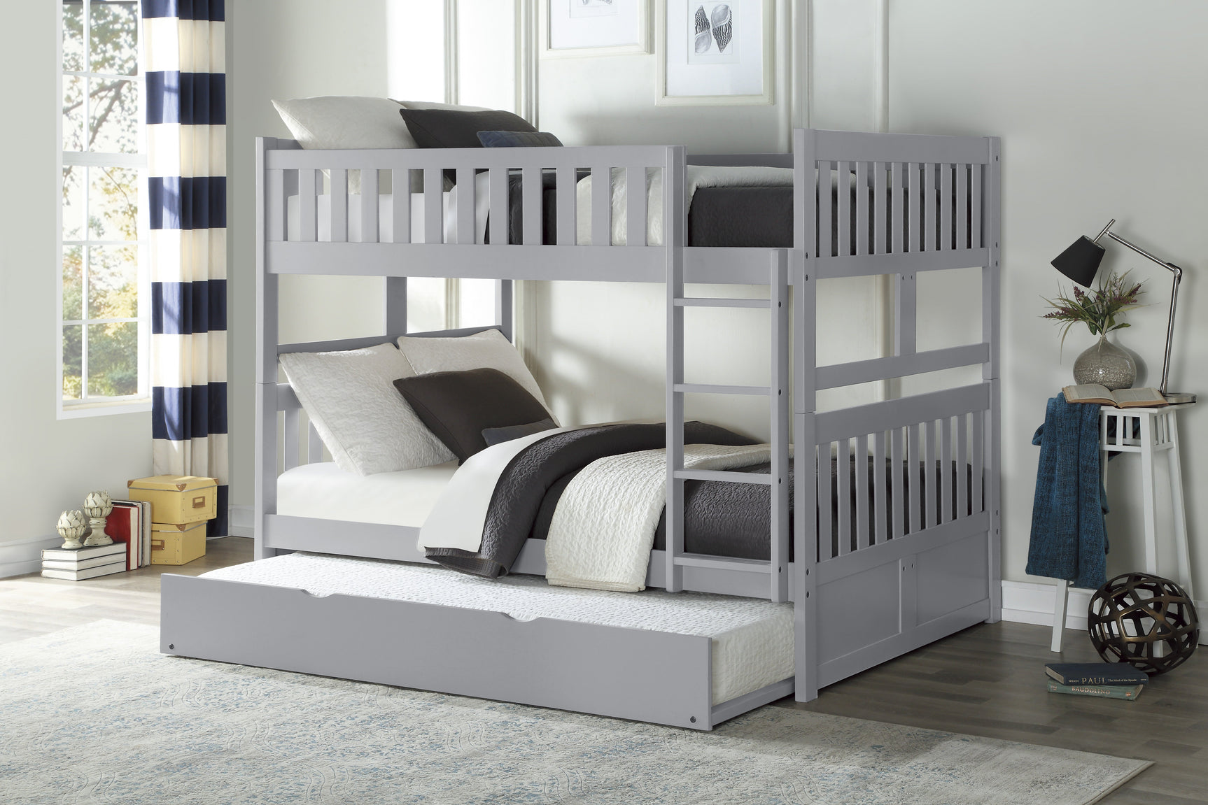 Orion Gray Full/Full Bunk Bed with Twin Trundle - Ornate Home