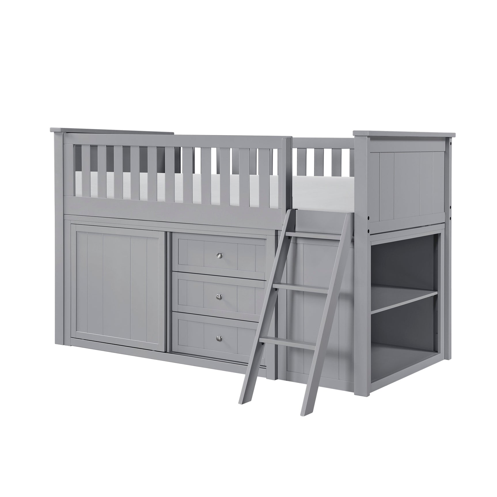 Orion Gray Low Loft Bunk with Bookcase & 2 Dressers - Ornate Home