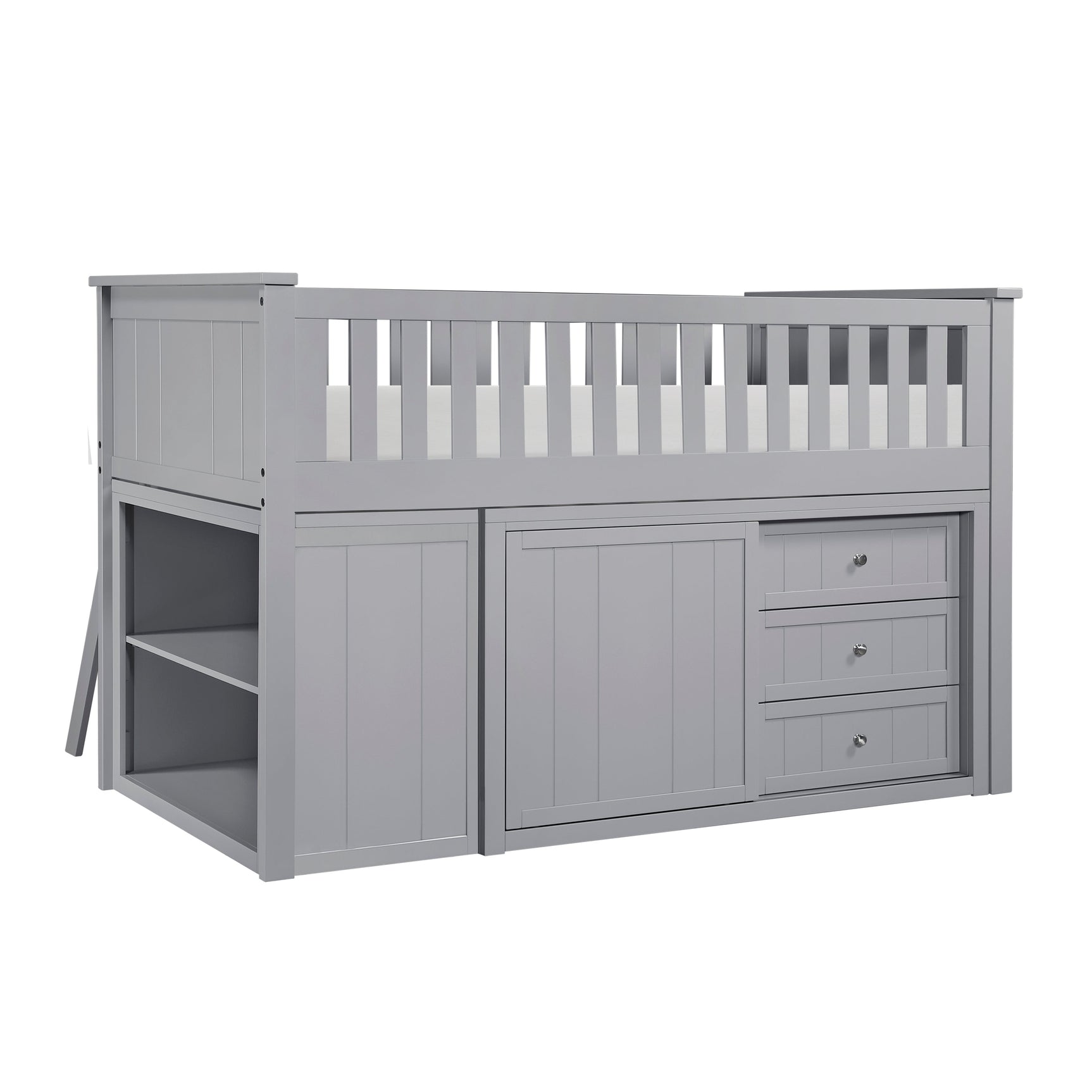 Orion Gray Low Loft Bunk with Bookcase & 2 Dressers - Ornate Home