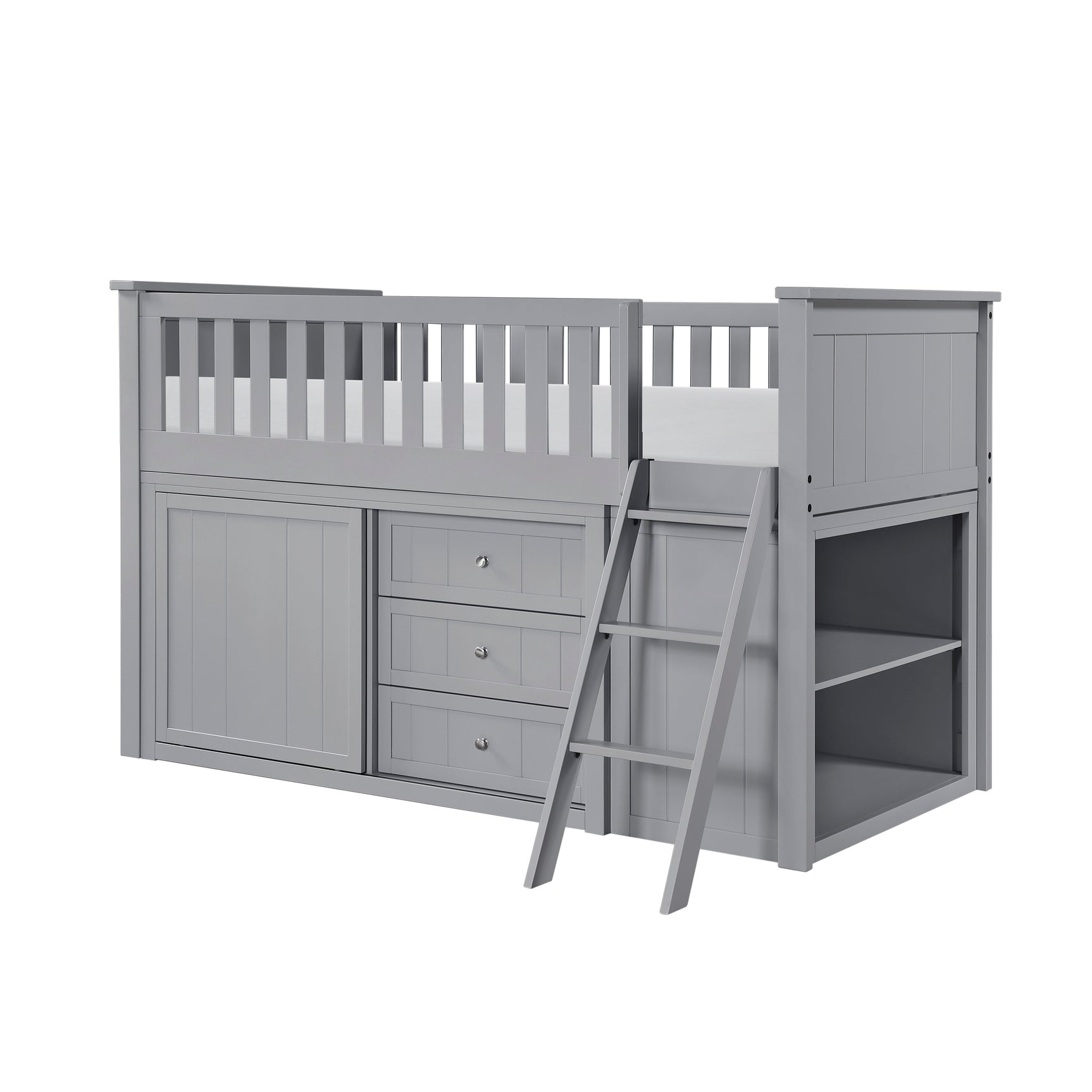 Orion Gray Low Loft Bunk with Bookcase&Dresser - Ornate Home