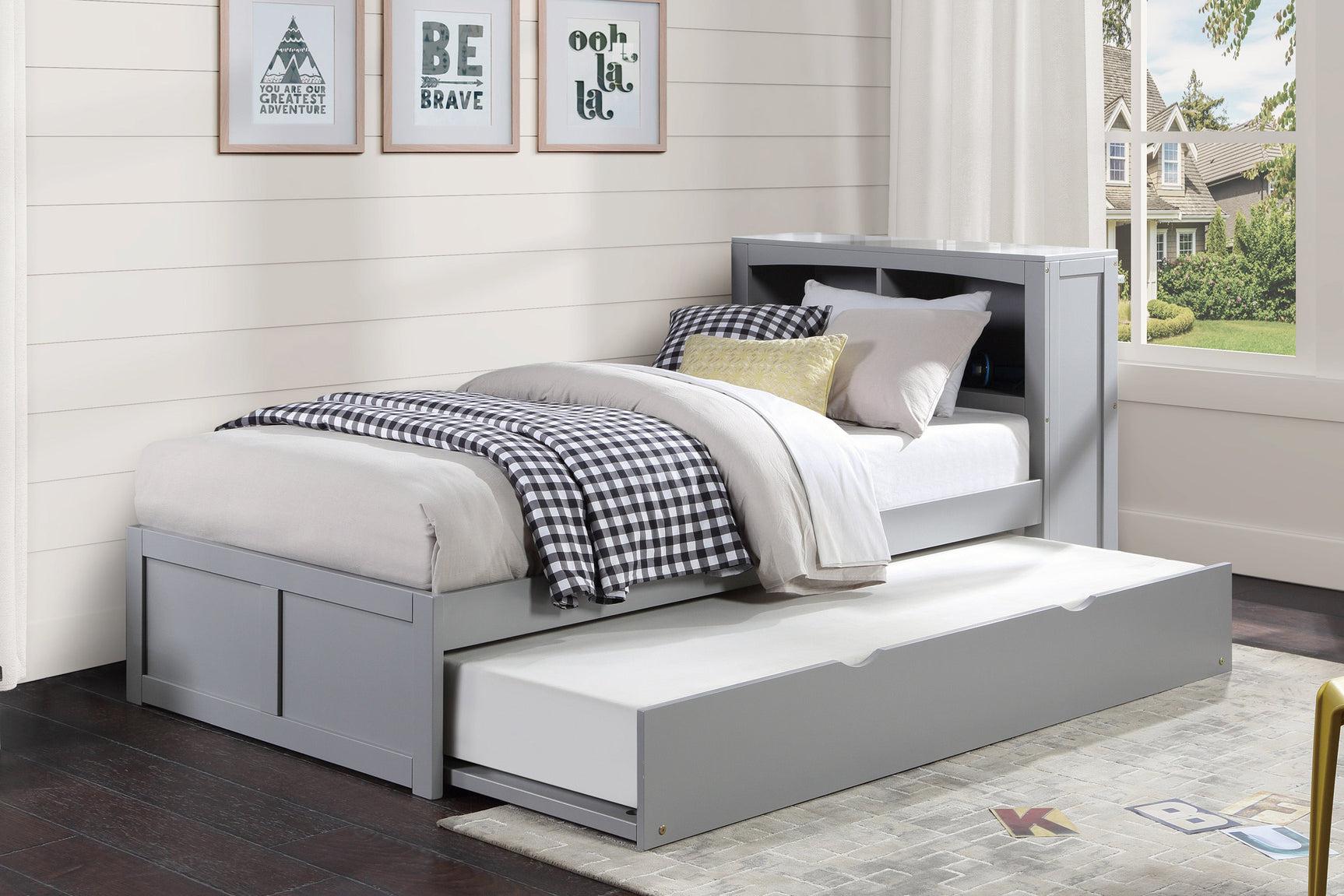 Orion Gray Twin Bookcase Bed with Trundle - Ornate Home