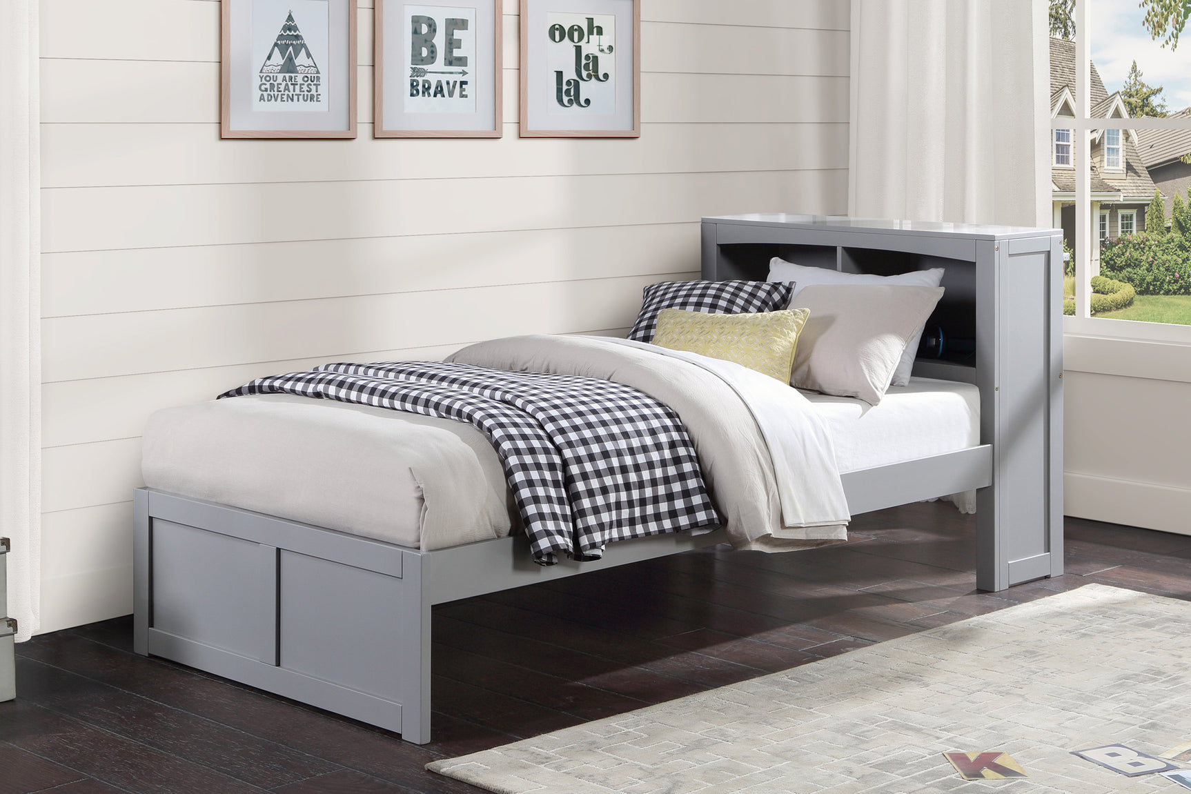 Orion Gray Twin Bookcase Platform Bed - Ornate Home