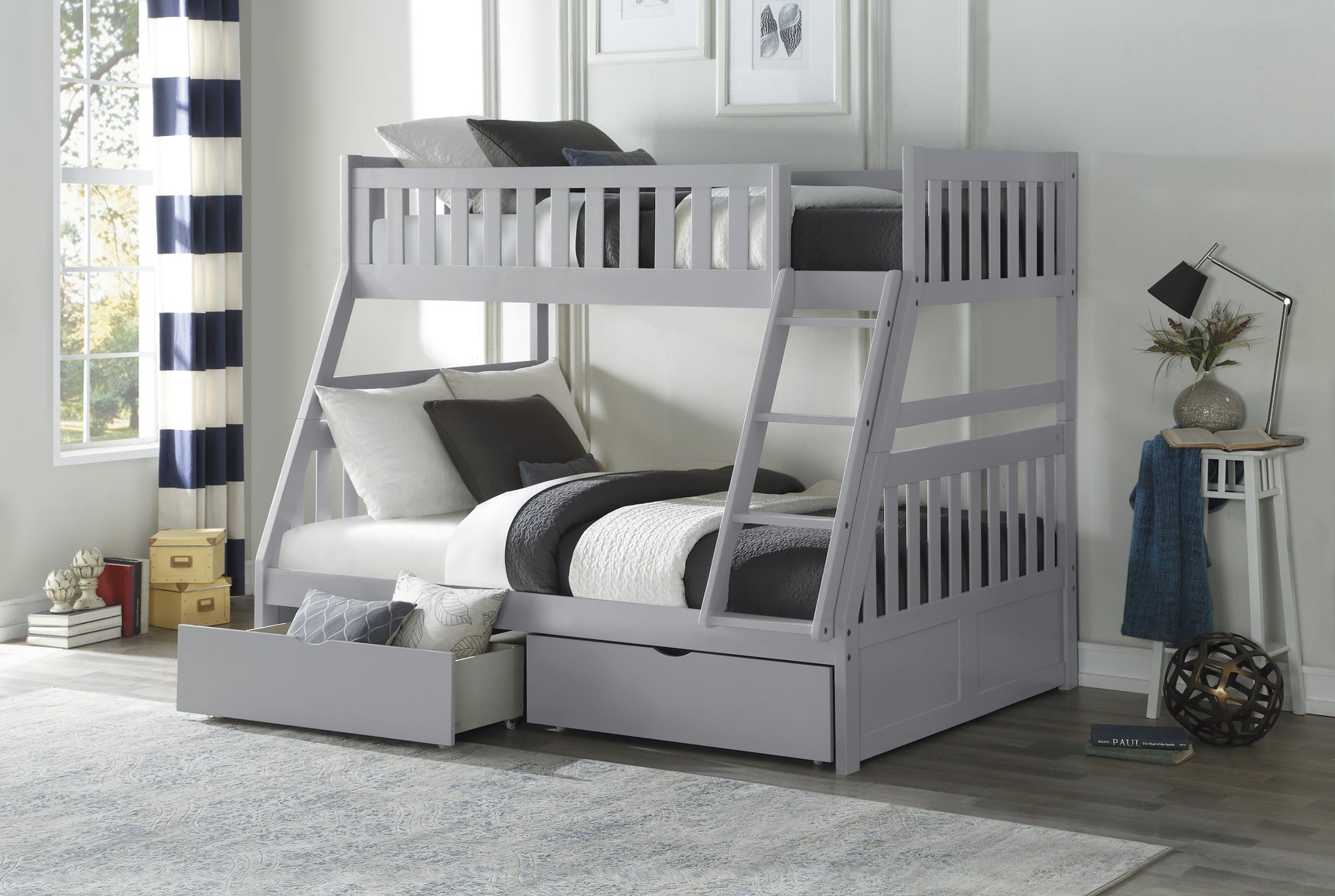 Orion Gray Twin/Full Bunk Bed With Storage Boxes - Ornate Home