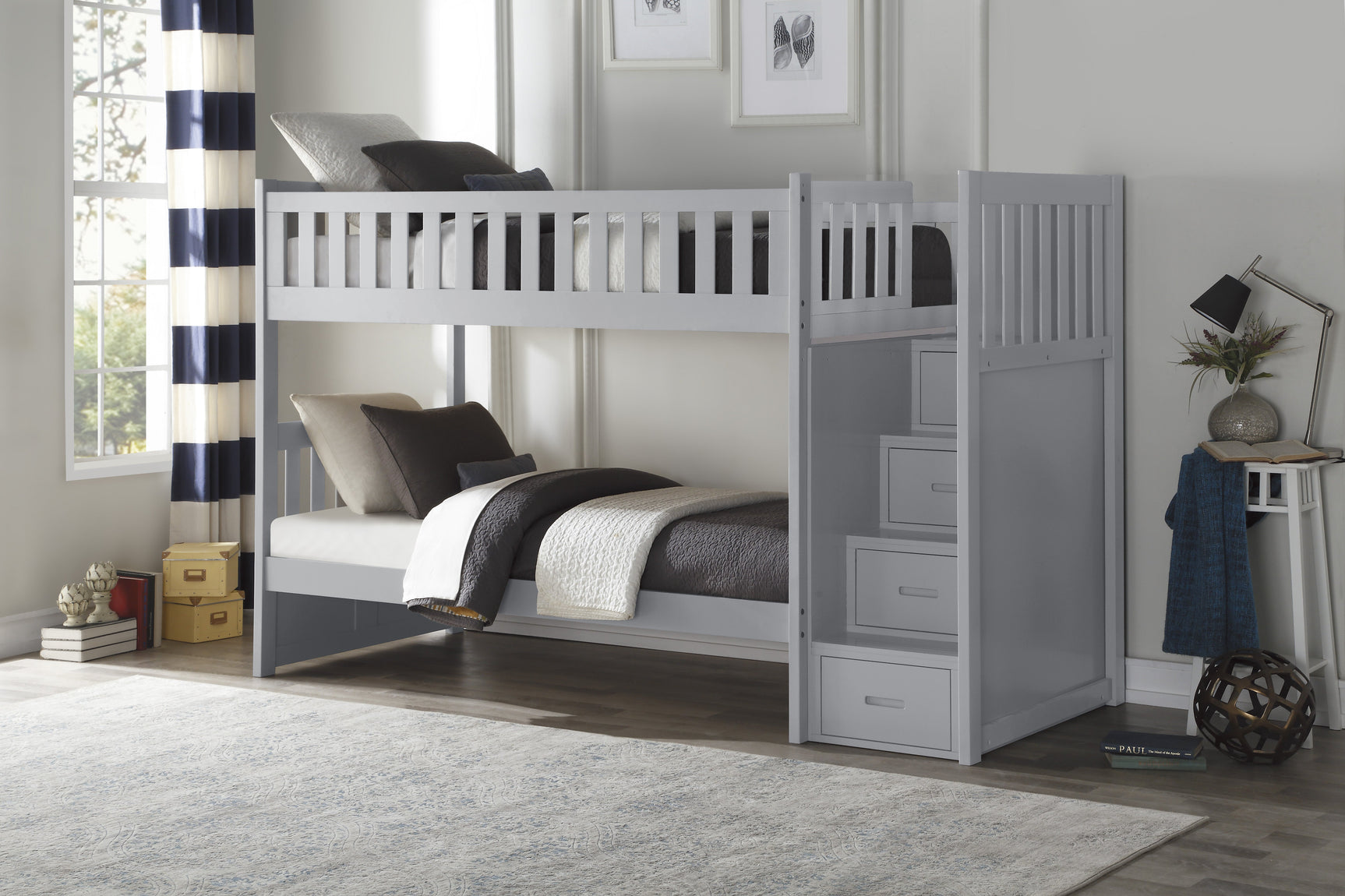 Orion Gray Twin/Twin Step Bunk Bed - Ornate Home