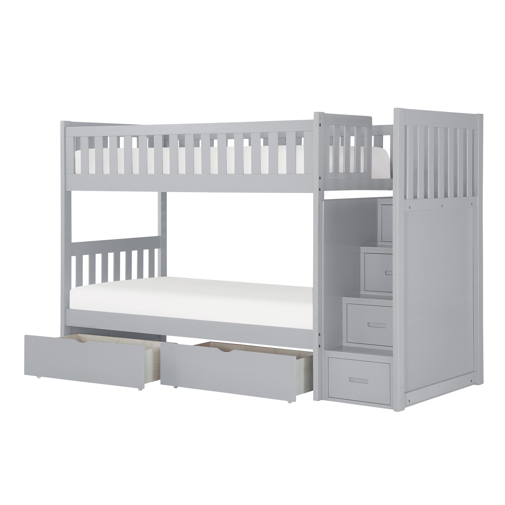 Orion Gray Twin/Twin Step Bunk Bed With Storage Boxes - Ornate Home