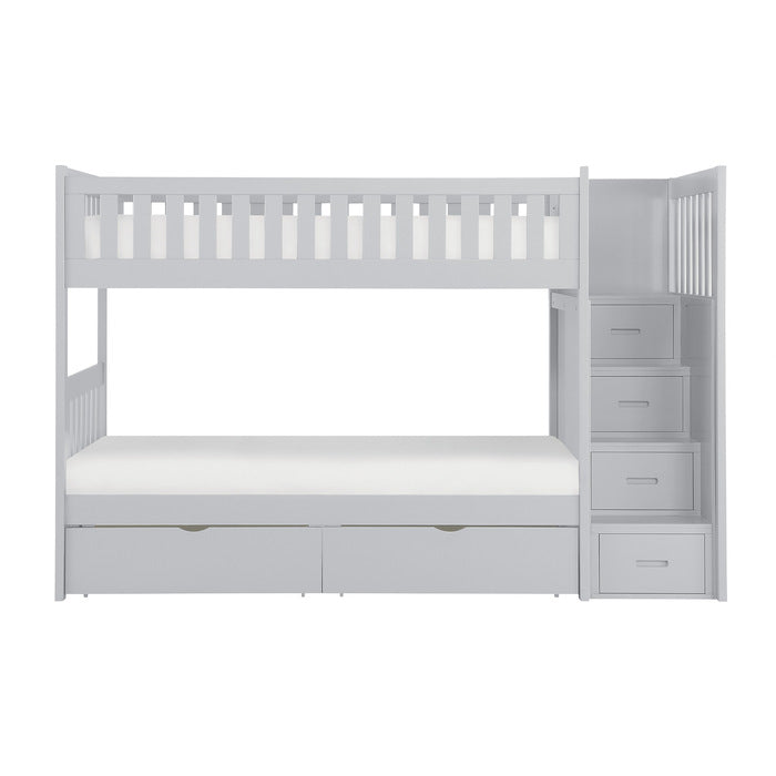 Orion Gray Twin/Twin Step Bunk Bed With Storage Boxes - Ornate Home