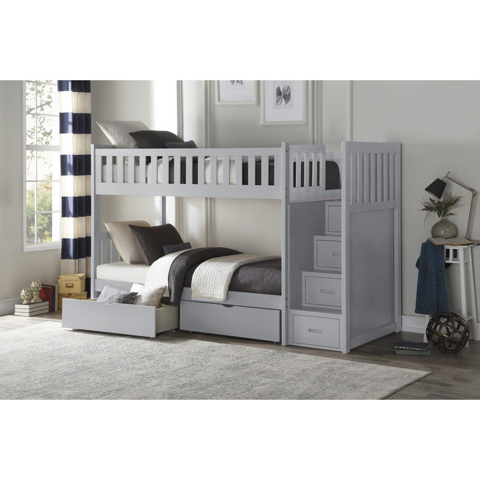 Orion Gray Twin/Twin Step Bunk Bed With Storage Boxes - Ornate Home