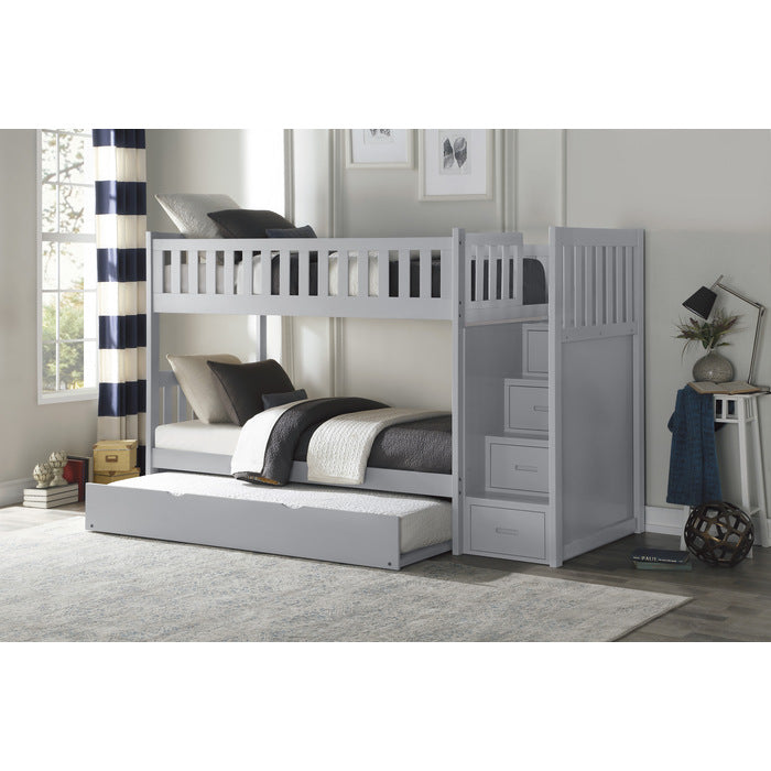 Orion Gray Twin/Twin Step Bunk Bed with Twin Trundle - Ornate Home