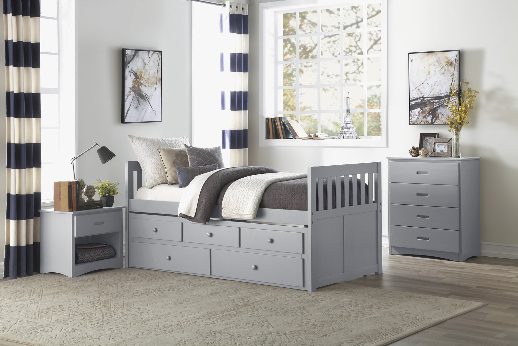 Orion Gray Twin/Twin Trundle Bed - Ornate Home