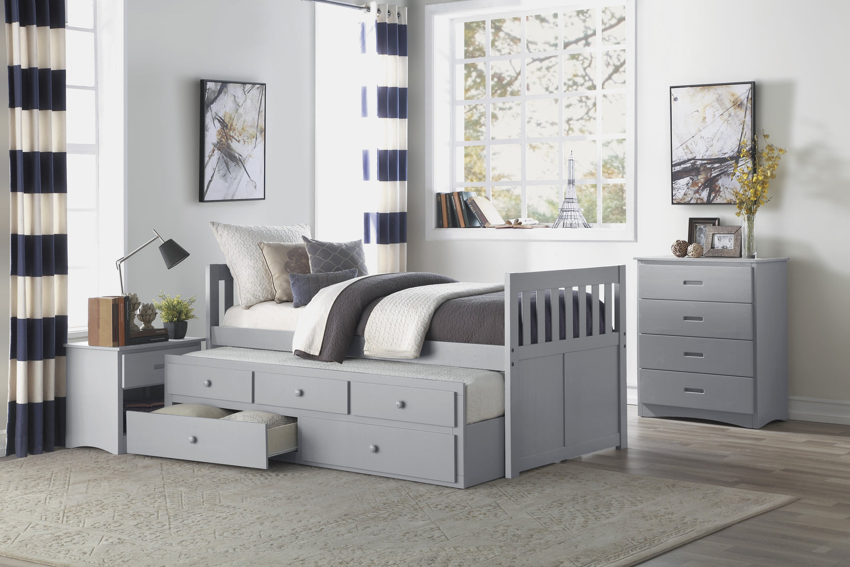 Orion Gray Twin/Twin Trundle Bed - Ornate Home