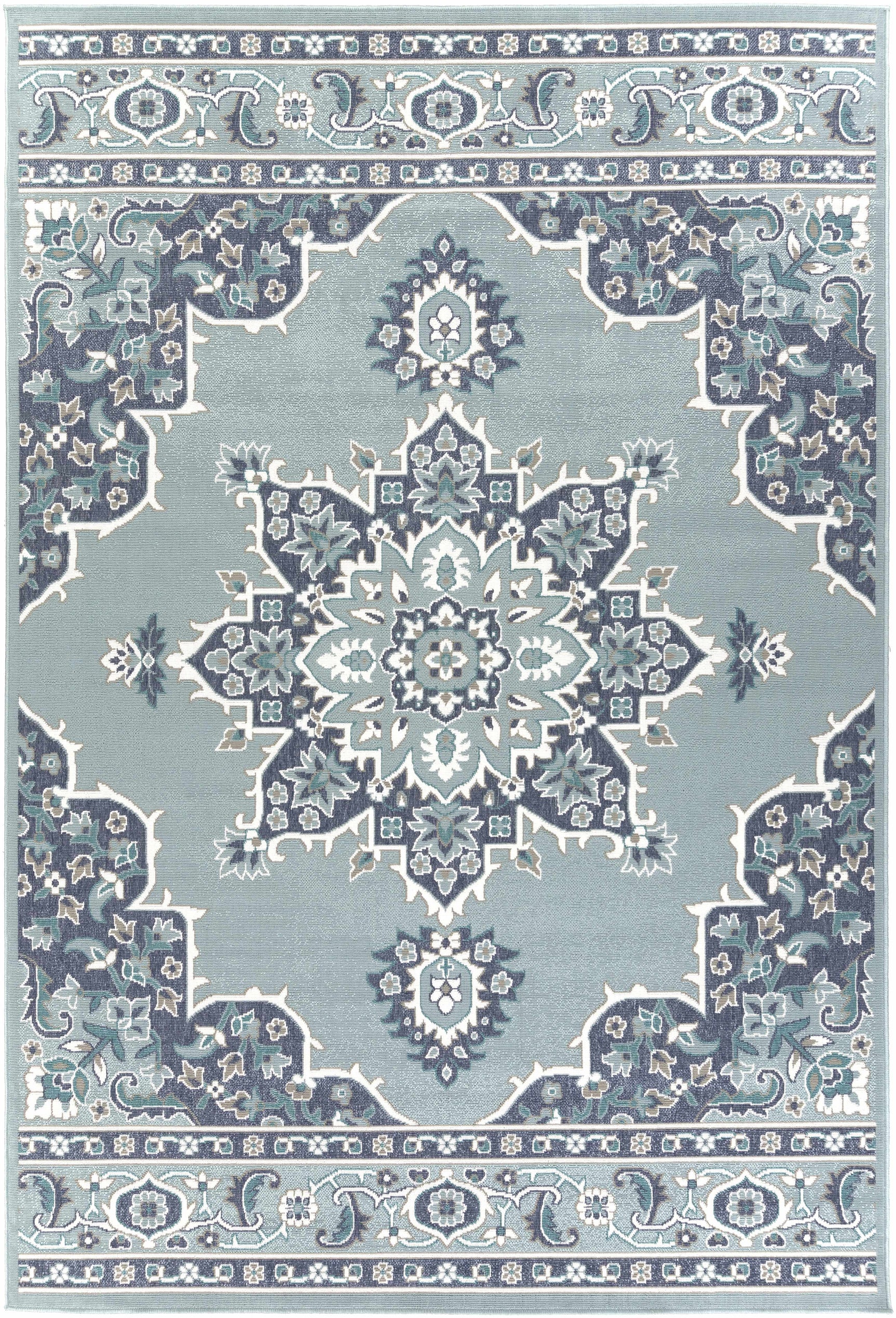 Orla Pale Blue Medallion Outdoor Area Rug - Clearance - Ornate Home