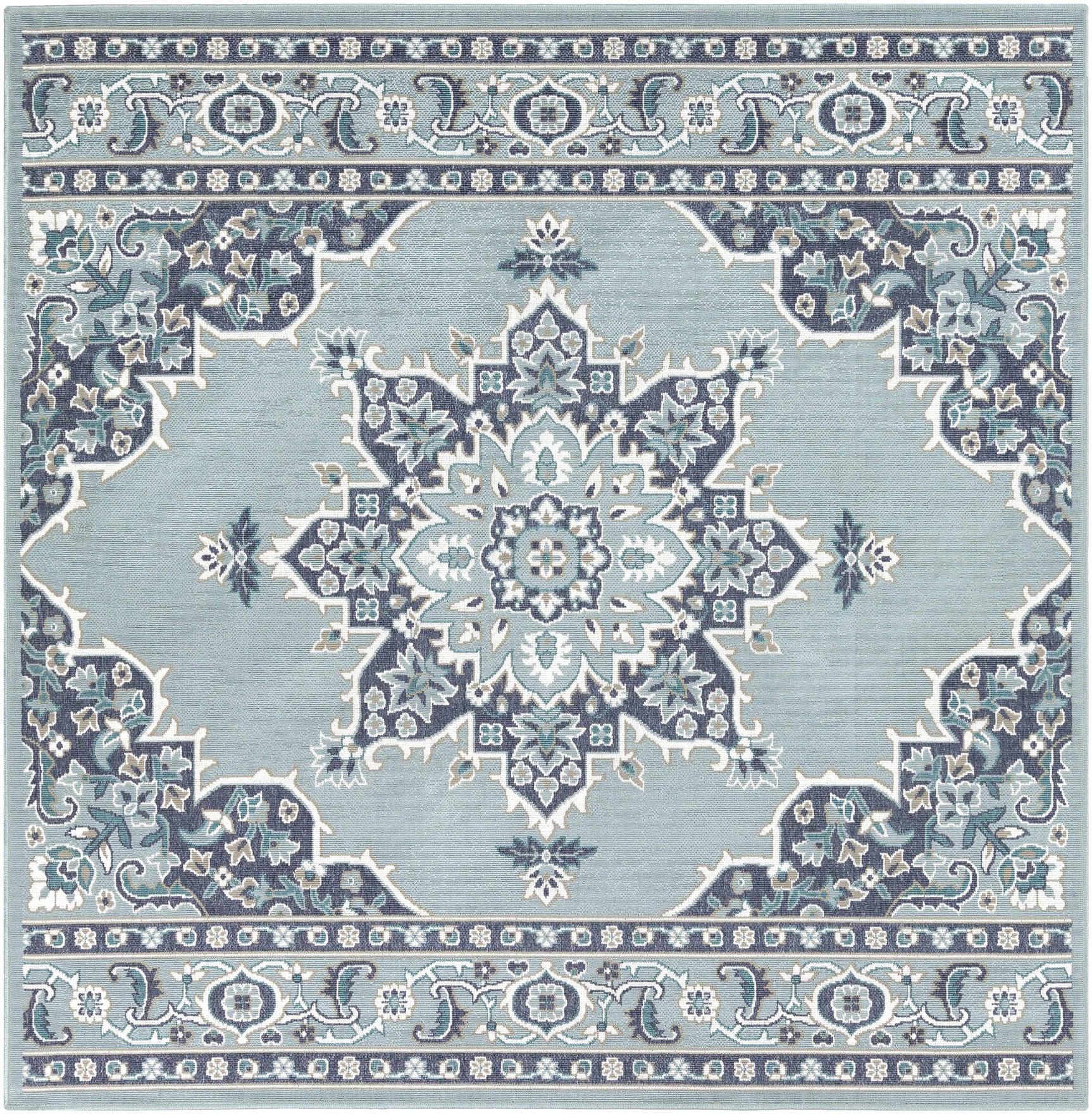 Orla Pale Blue Medallion Outdoor Area Rug - Clearance - Ornate Home