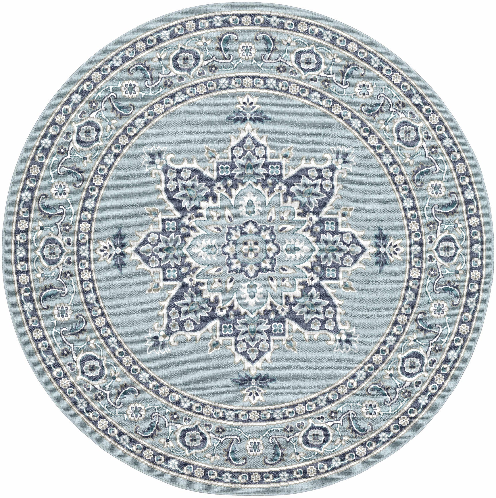 Orla Pale Blue Medallion Outdoor Area Rug - Clearance - Ornate Home