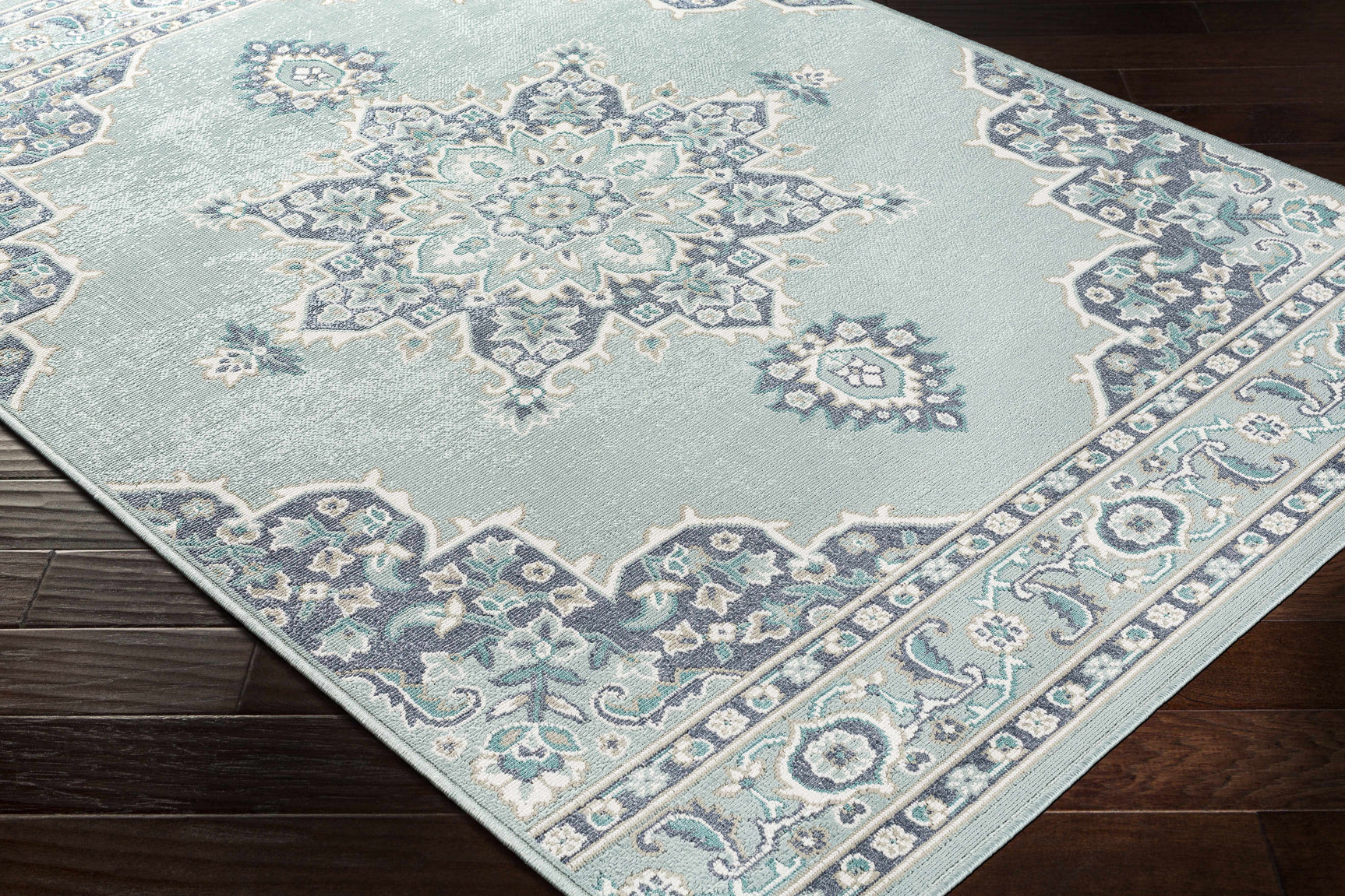 Orla Pale Blue Medallion Outdoor Area Rug - Clearance - Ornate Home