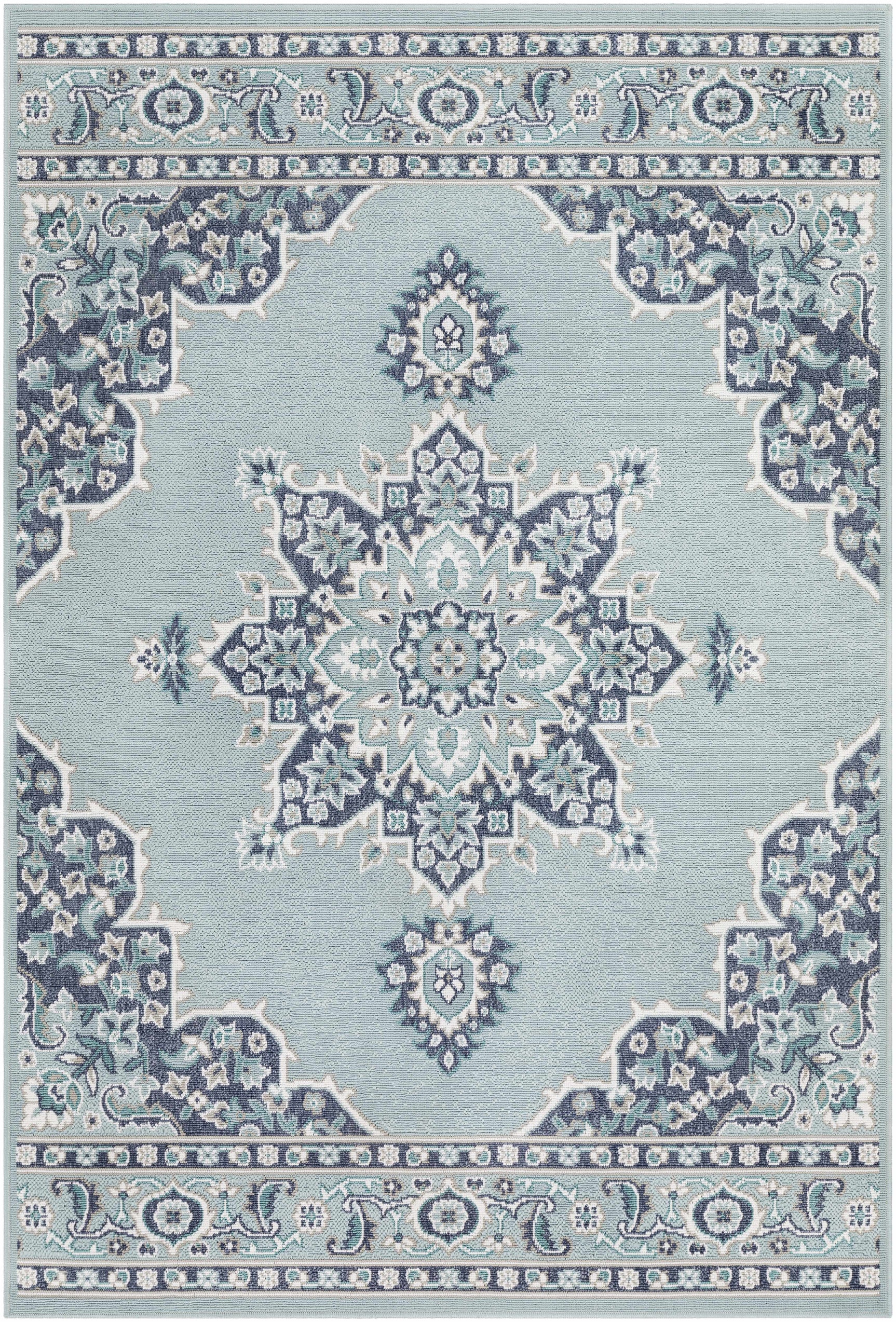 Orla Pale Blue Medallion Outdoor Area Rug - Clearance - Ornate Home