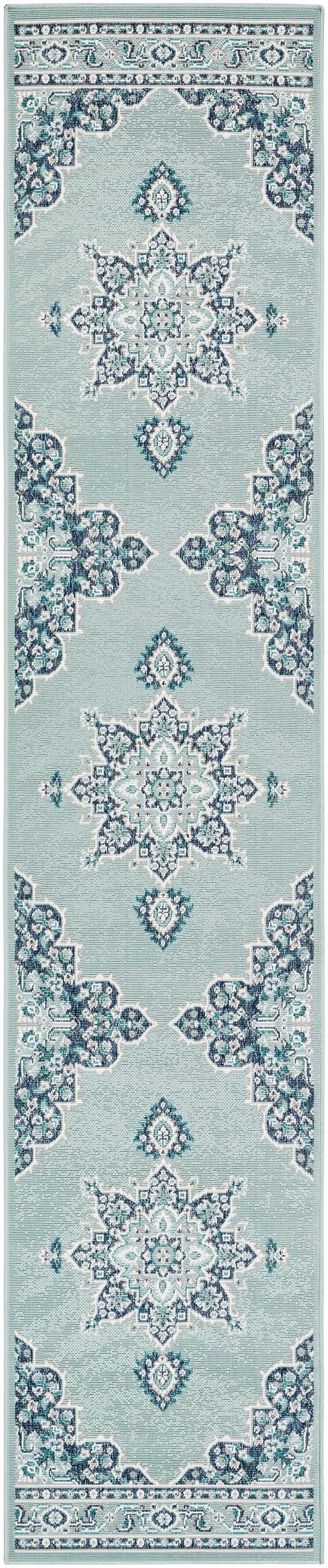 Orla Pale Blue Medallion Outdoor Area Rug - Clearance - Ornate Home