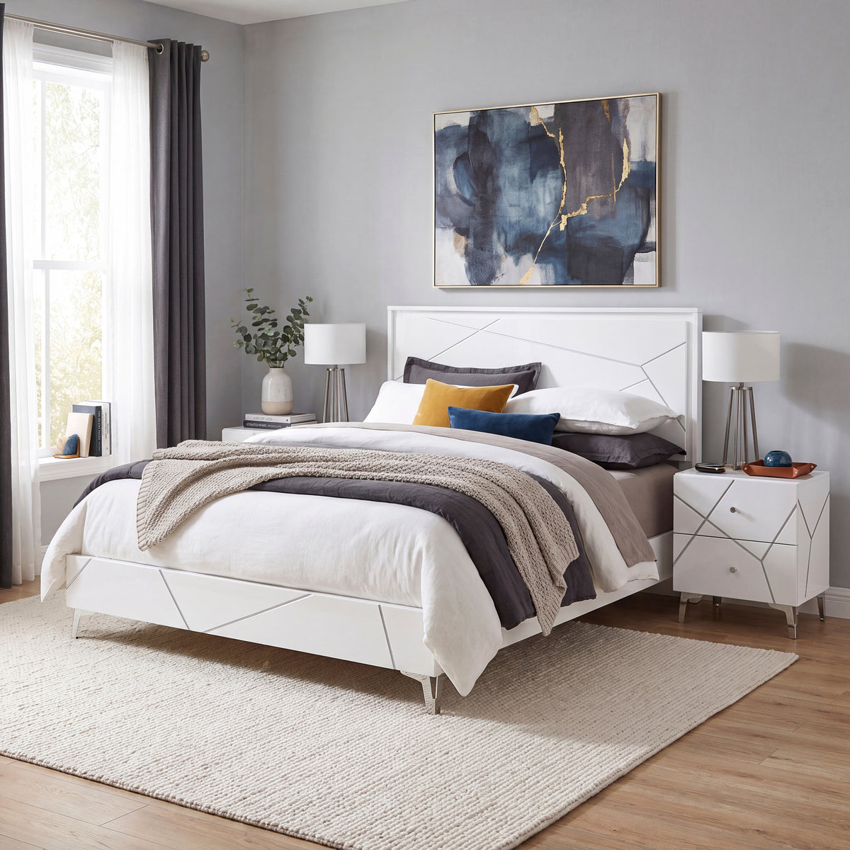 Orlo White Eastern King Bed - Ornate Home