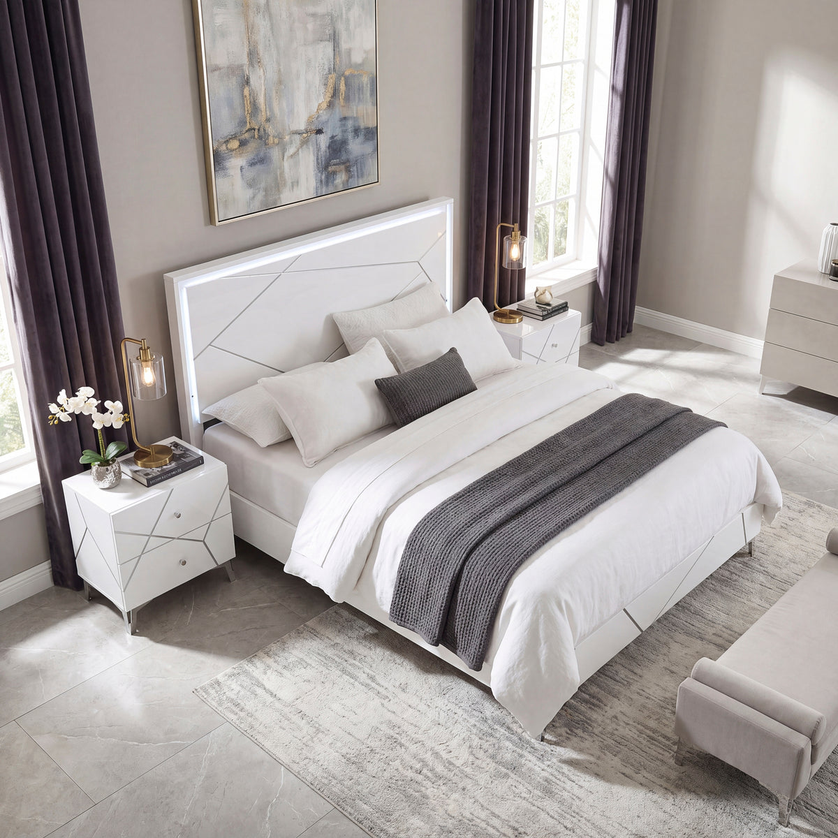 Orlo White Eastern King Bed - Ornate Home