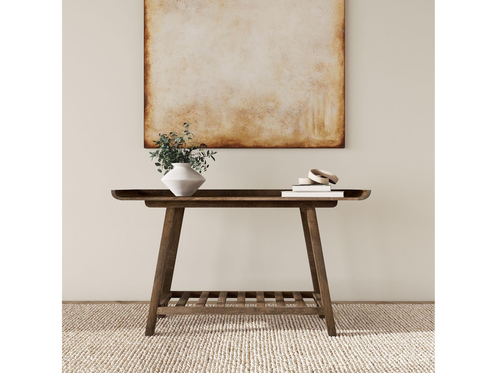 Ornelas Mango Brown 46-inch Console Table with Slatted Shelf - Ornate Home