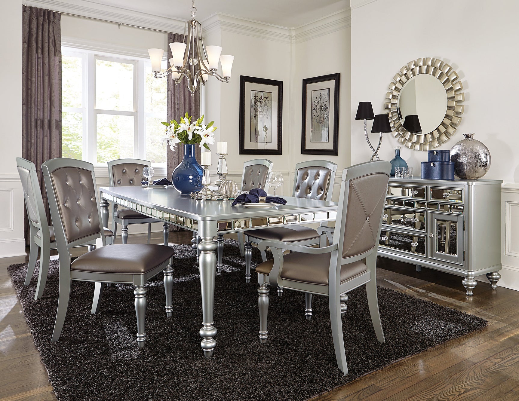Orsina Silver Mirrored Extendable Dining Table - Ornate Home