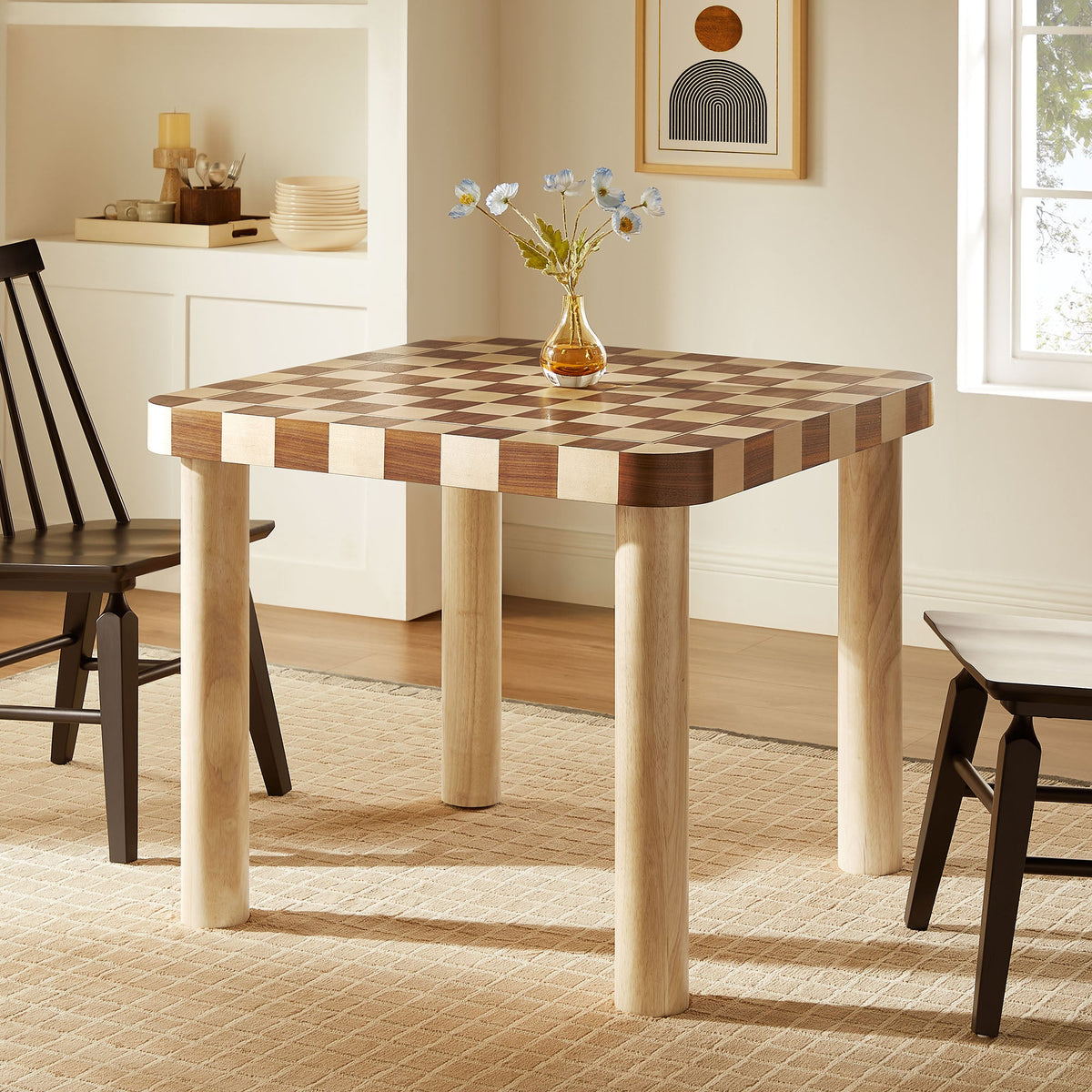 Oscar Oak/Walnut 36 Inch Square Checkered Dining Table - Ornate Home