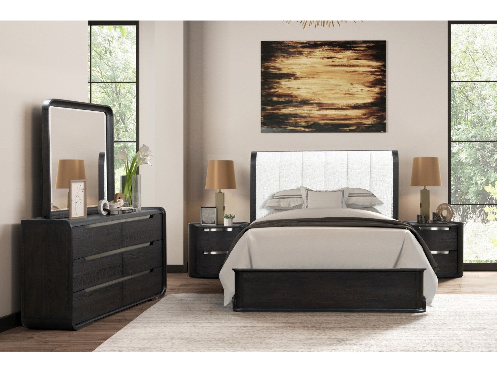 Osterley Black Queen 5 Piece Bedroom Set w/2 Nightstands - Ornate Home