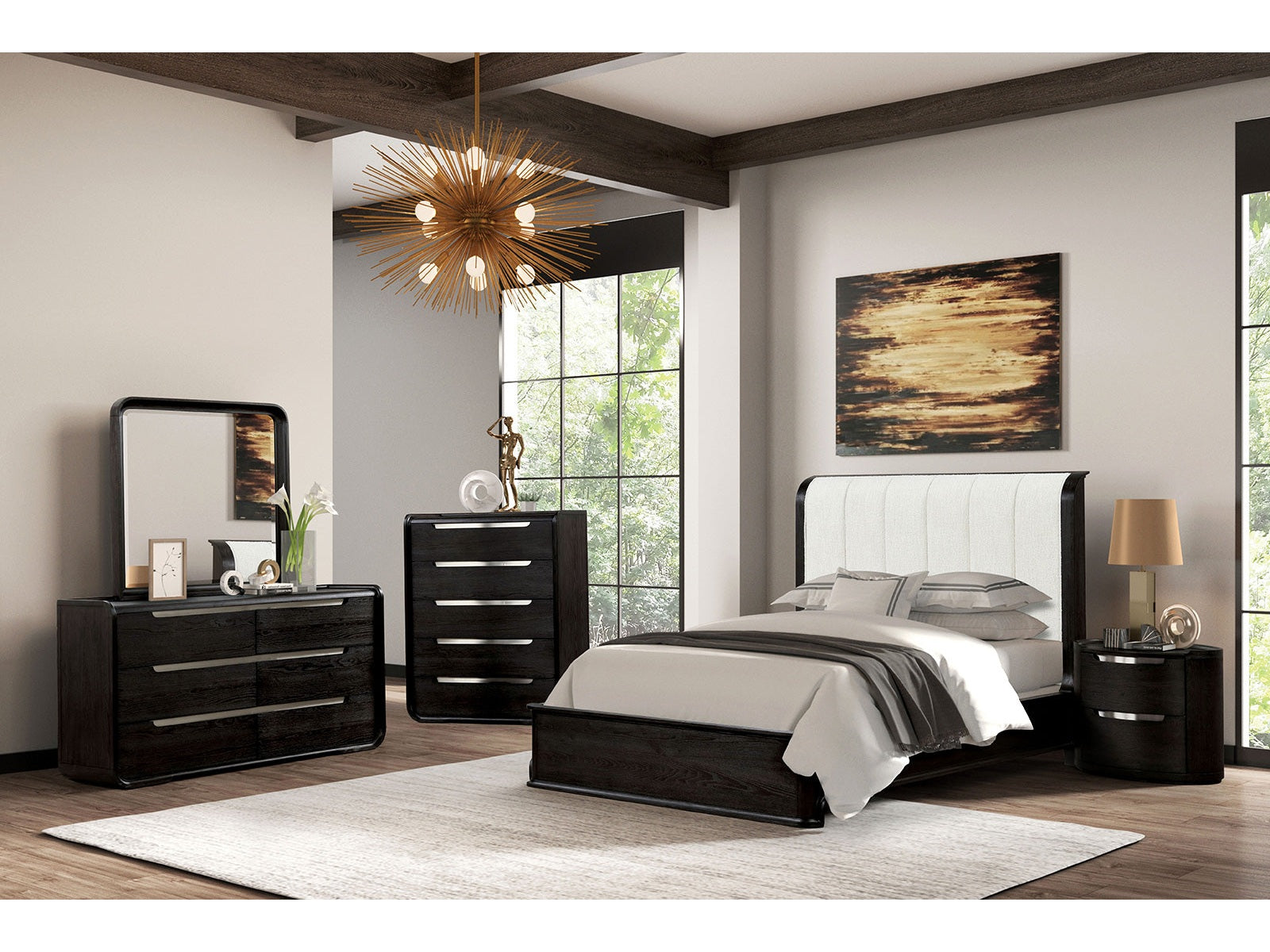 Osterley Black Queen 5 Piece Bedroom Set w/Chest - Ornate Home