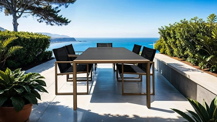 Oswego Black-Natural 7 Piece Outdoor Dining Set - Ornate Home