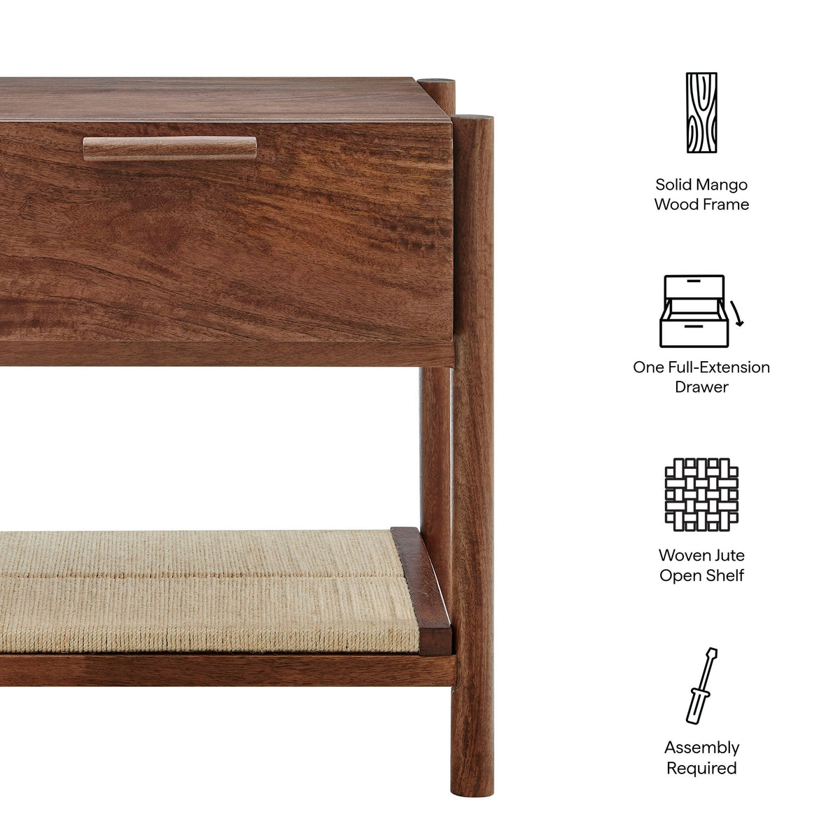 Oswin Walnut 1-Drawer Wood Nightstand - Ornate Home