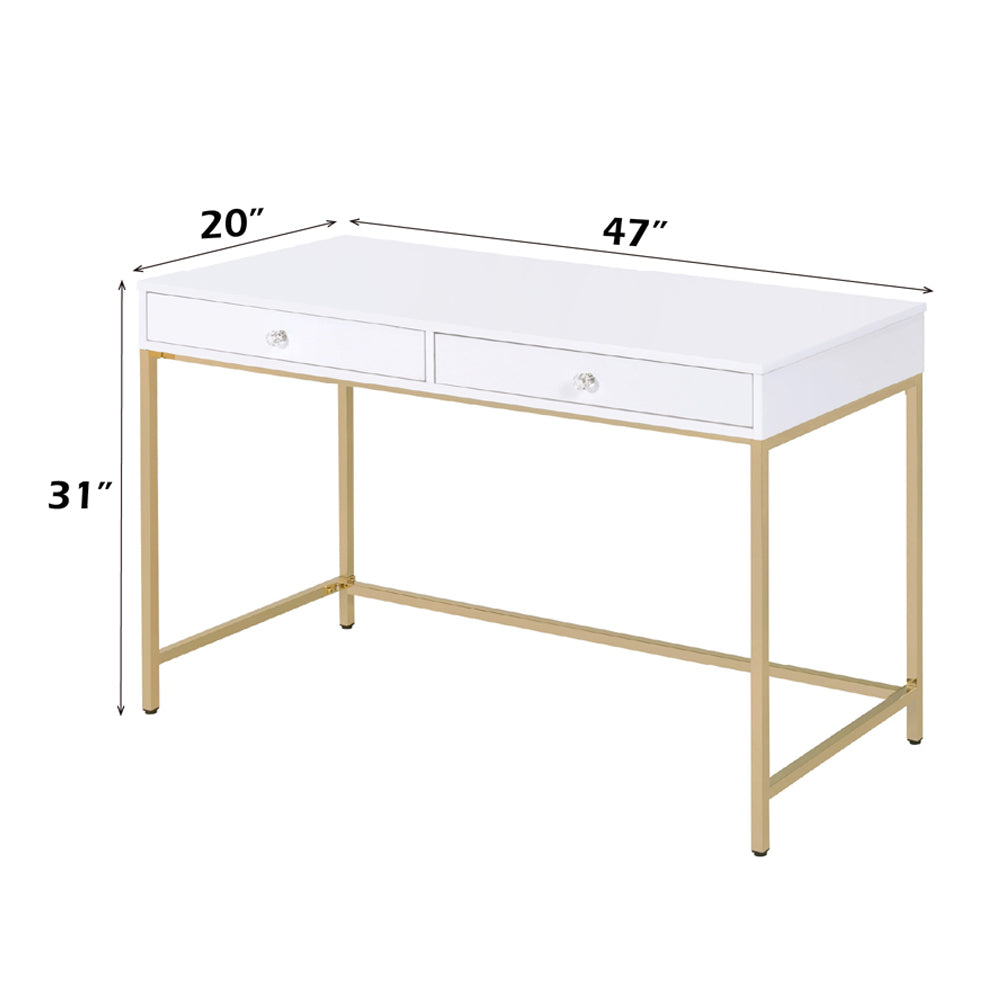 Ottey White High Gloss & Gold Desk - Ornate Home