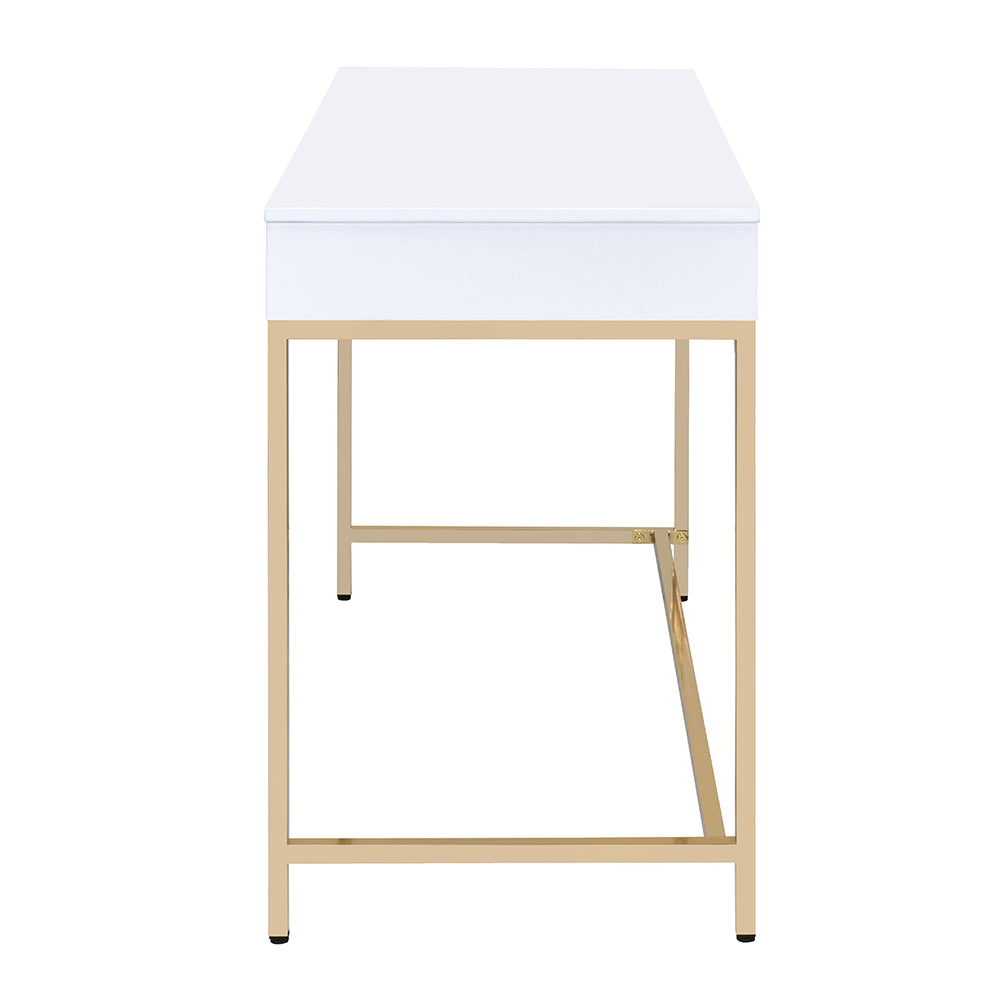 Ottey White High Gloss & Gold Desk - Ornate Home