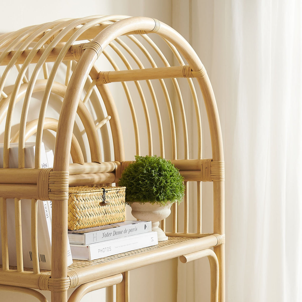 Ottilie Natural 68 Inch Arched Rattan Bookshelf