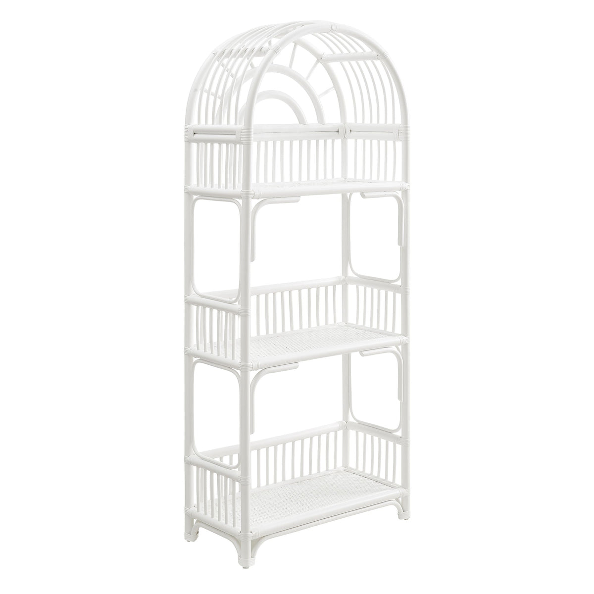 Ottilie White 68 Inch Arched Natural Rattan Bookshelf